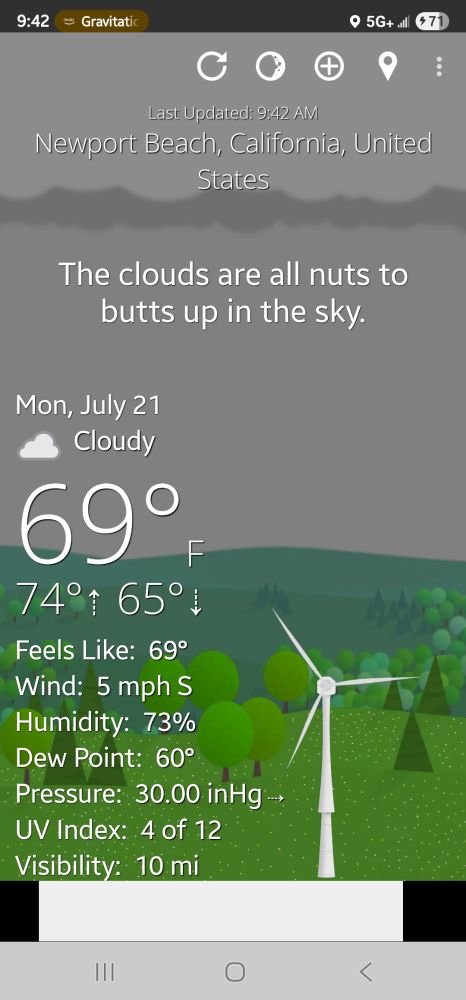Screenshot of WTForecast weather app. 