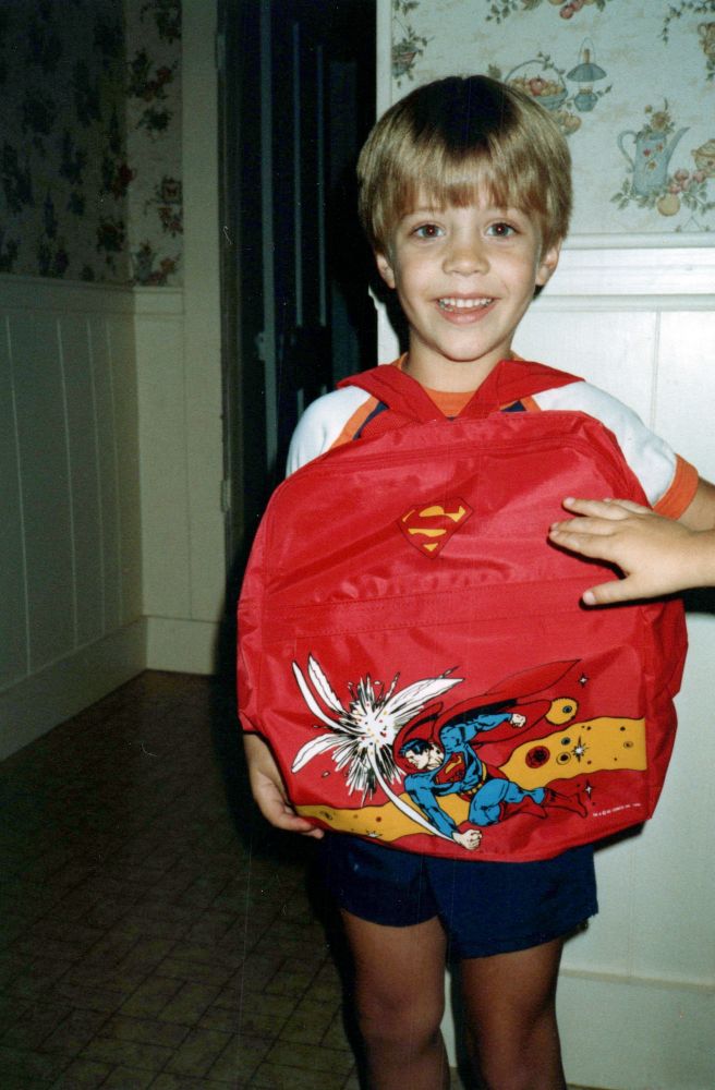 My Superman backpack! I could almost pretend school was fun with a backpack like that. Luckily, the first thing I learned was the difference between front and back.