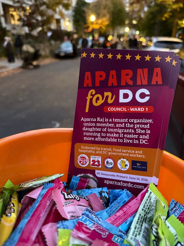Photo of Aparna for Ward 1 lit in a bucket of candy