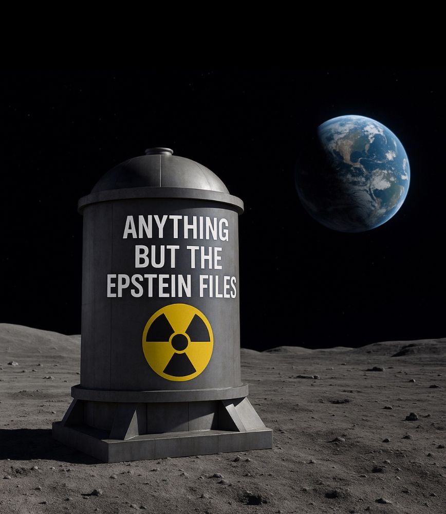 Nuclear reactor on moon with ANYYHING BUT THE EPSTEIN FILES emblazoned on its side.