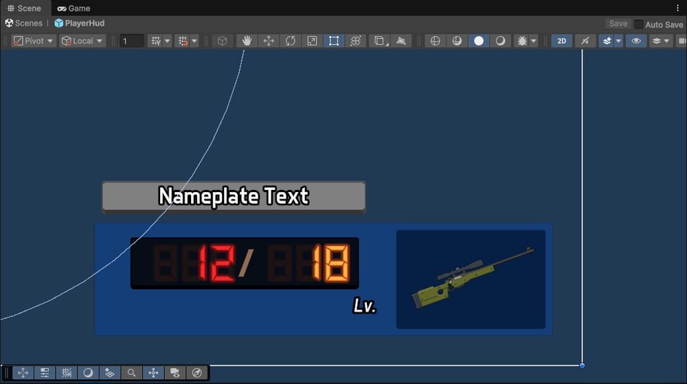 The TextMeshPro displaying as intended, with a glowing yellow-orange color.
