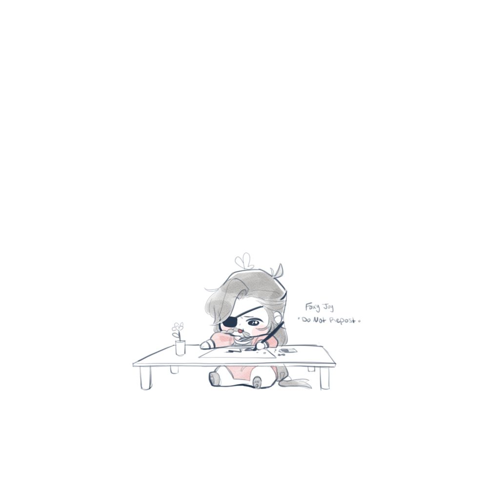 Hua Cheng struggling to do calligraphy. he's sucking on the red pearl in his hair