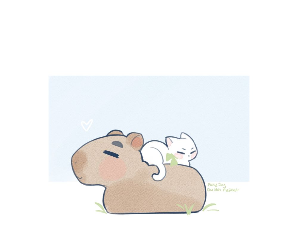 digital illustration. a capybara version of Yue Qingyuan sitting with a cat  version of Shen Jiu 