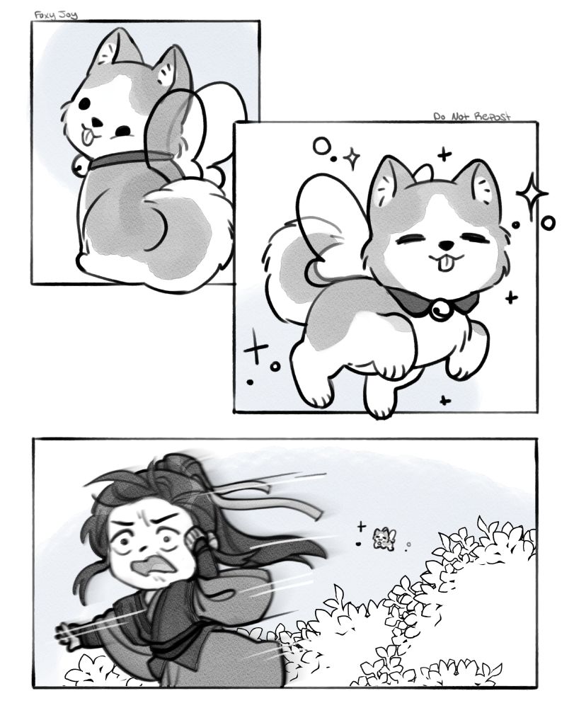 The dog fairy as an actual fairy. Wei Wuxian running away from her like she's a bee 