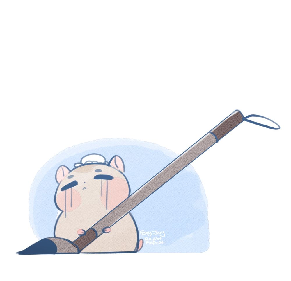 digital illustration. crying hamster with a calligraphy brush 