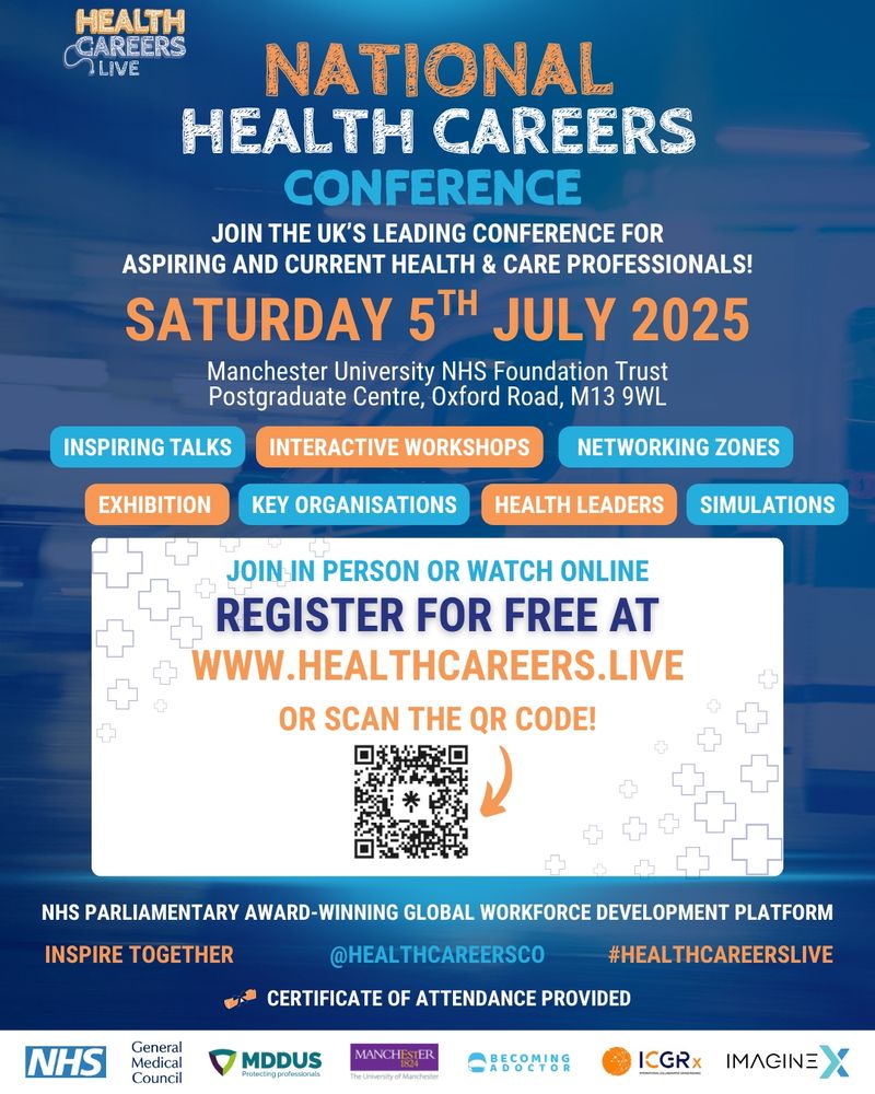 Poster advertising National Health Careers Live including a QR code to register.