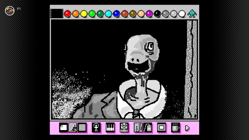 A frame from the movie Eraserhead drawn in Mario Paint
