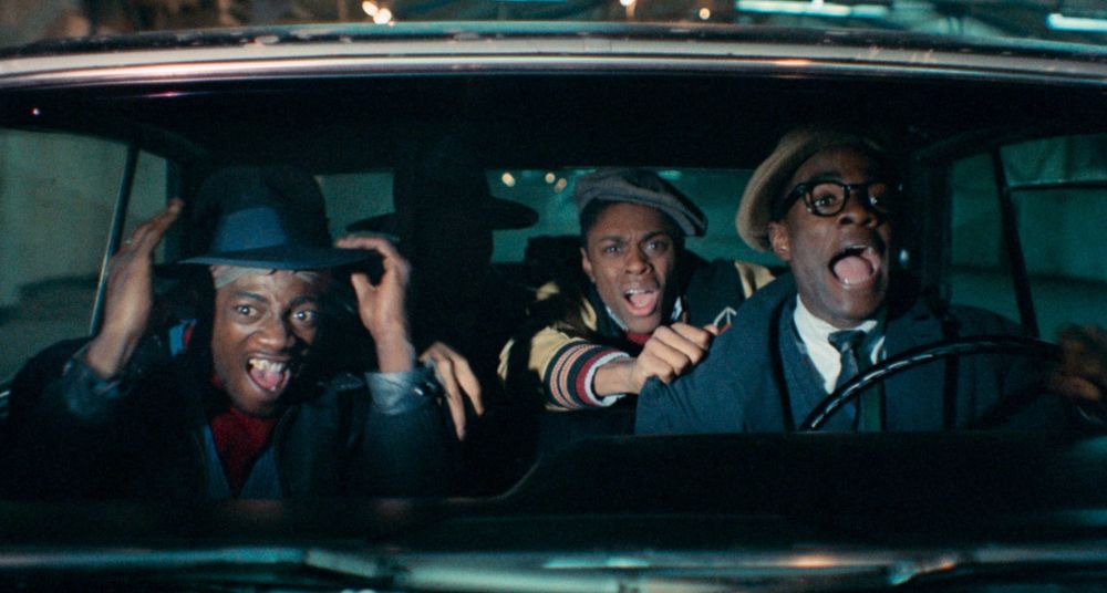 Glynn "Preach" Turman at the wheel of a stolen Caddy he learns to drive through a cop car chase. From COOLEY HIGH (1975).