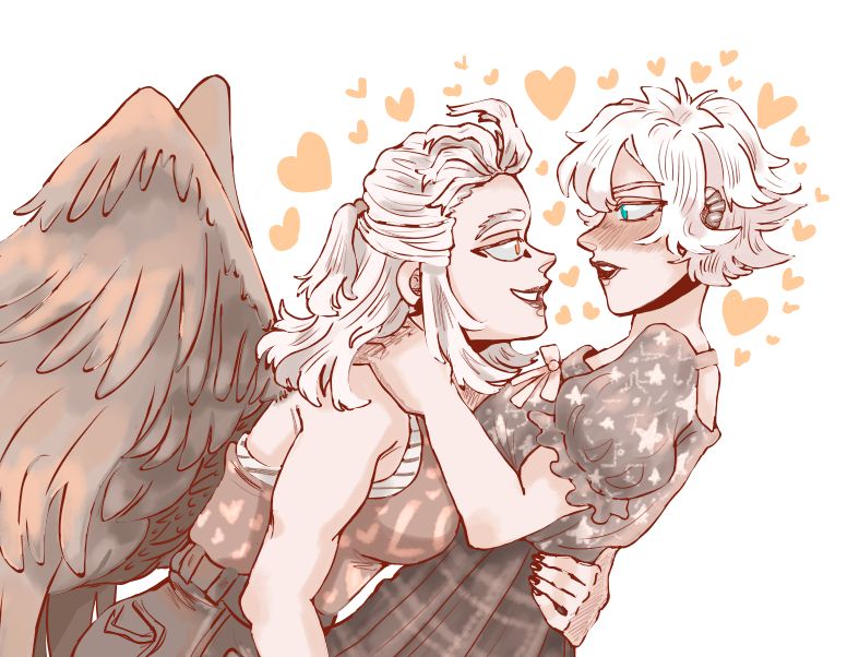 FemHawks con una mano en la cintura de FemToya e inclinándose hacia ésta de manera que parece que va a besarla. 

Hawks tiene el cabello corto hasta los hombros y sujetado en una media coleta; Toya tiene el cabello corto como en el canon. Ambas traen ropa de civil, Hawks usa ropa más simple, una camisa sin mangas con estampado de corazones y un pantalón de mezclilla; mientras Toya usa una blusa con estampado de estrellas y galaxias más una falda a cuadros. 

El fondo es simple, blanco y con corazones amarillos rodeando las cabezas de los personajes, de manera que dichos corazones forman un corazón más grande.
