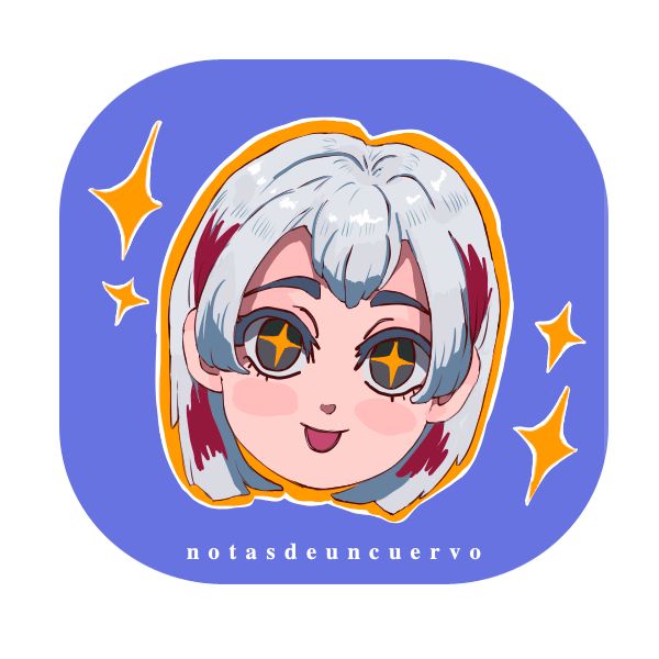 Chibi de Fuyumi, únicamente su cara, con una expresión maravillada/feliz y con estrellitas en los ojos para representar dicha emoción. El fondo es sencillo, solo un cuadro morado con los bordes un poco redondeados.