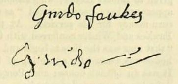 Guy fawkes signatures before and after torture. After is very vague and straggly. 