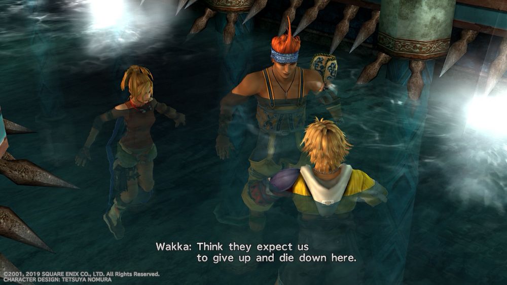 ...does not work because he's a Blitzball player and thus not only a good swimmer but capable of holding his breath for hours.