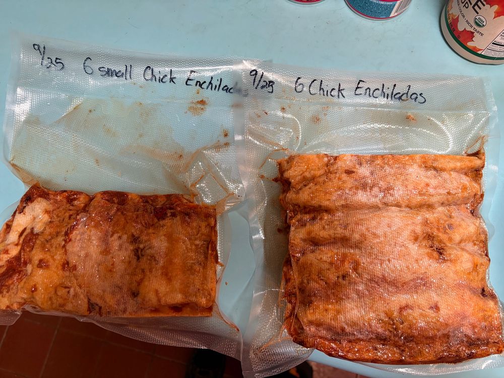 Frozen and vacuum sealed enchiladas 
