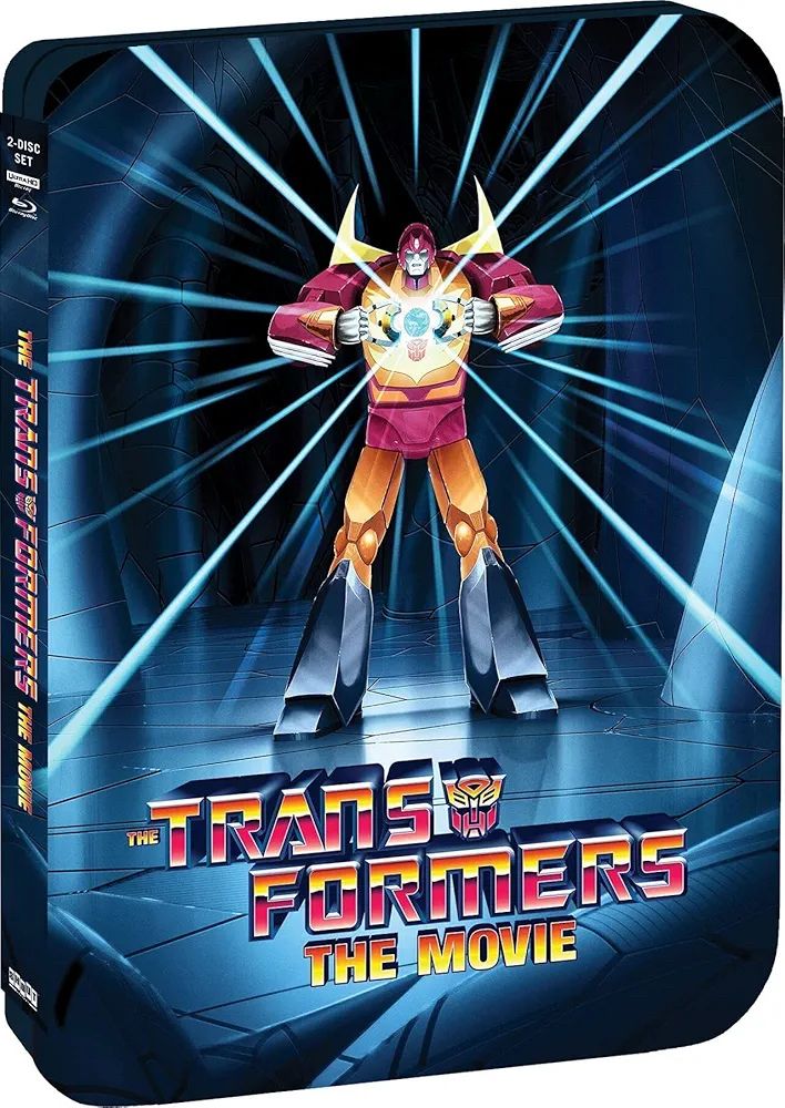 The steelbook of Transformers the movie, featuring a red and yellow Transformer.