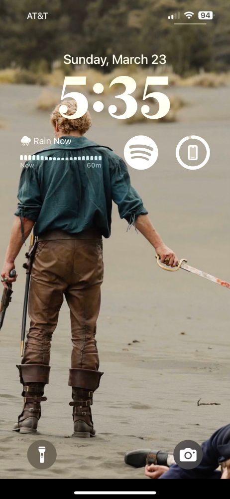 Photo of Stede from behind after laying a killing blow to a pirate on the beach in Season 2 of OFMD. 