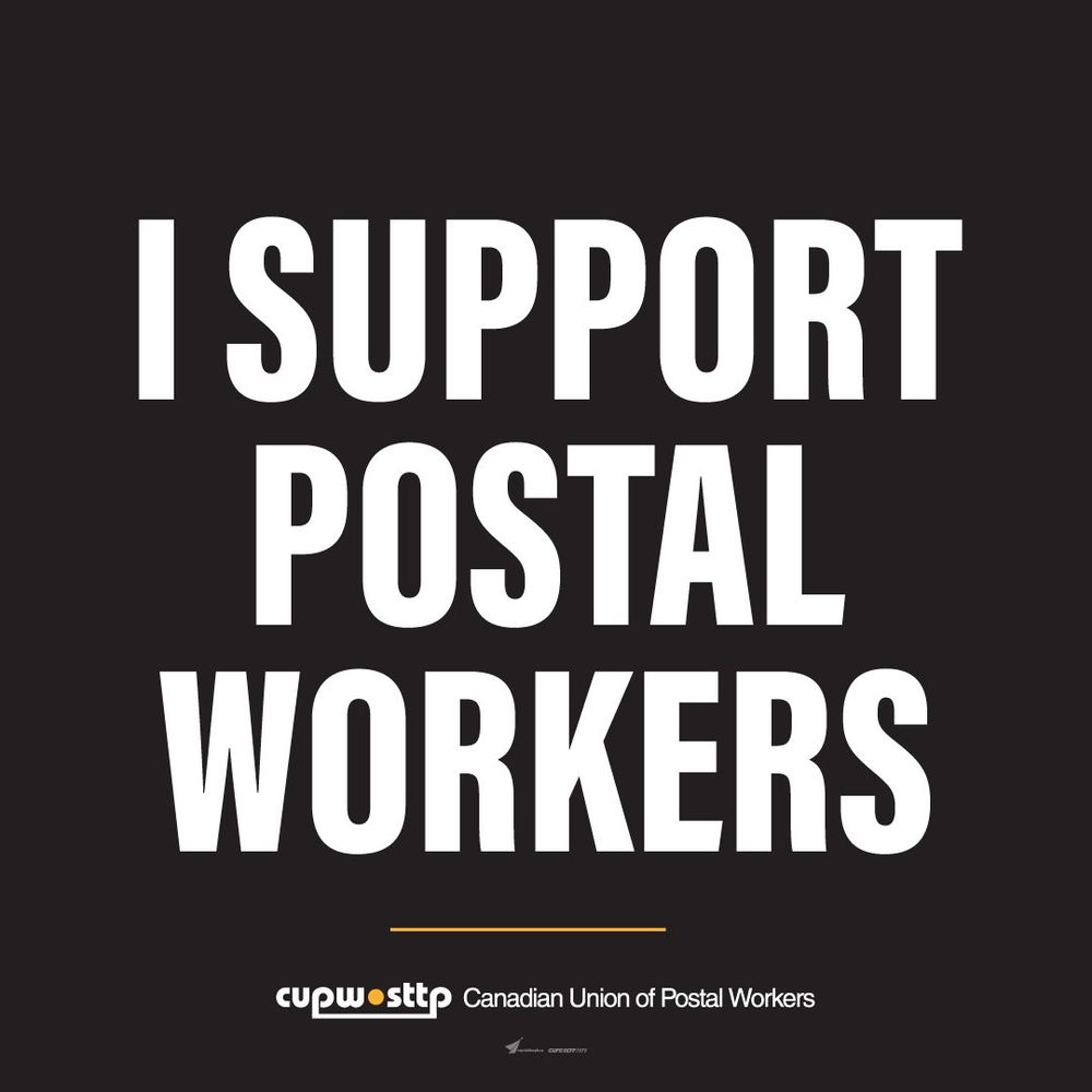 Image of square with words "I support postal workers"