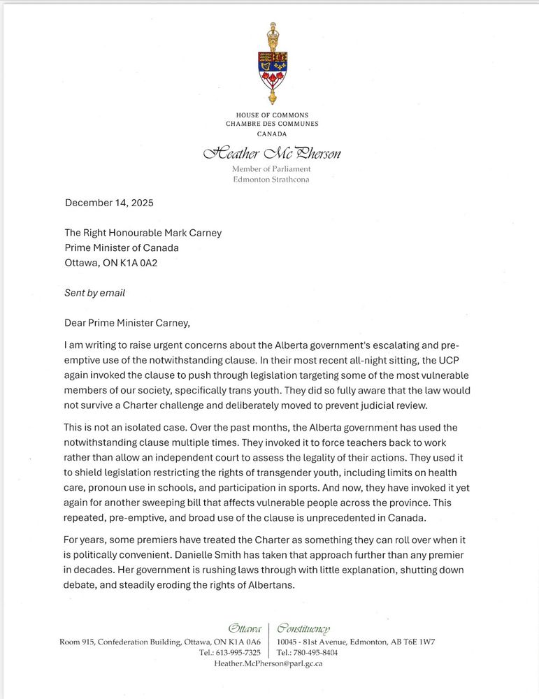 Letter on official letterhead to Mark Carney