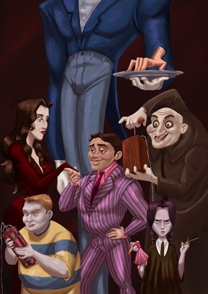 A family portrait of the addams family.