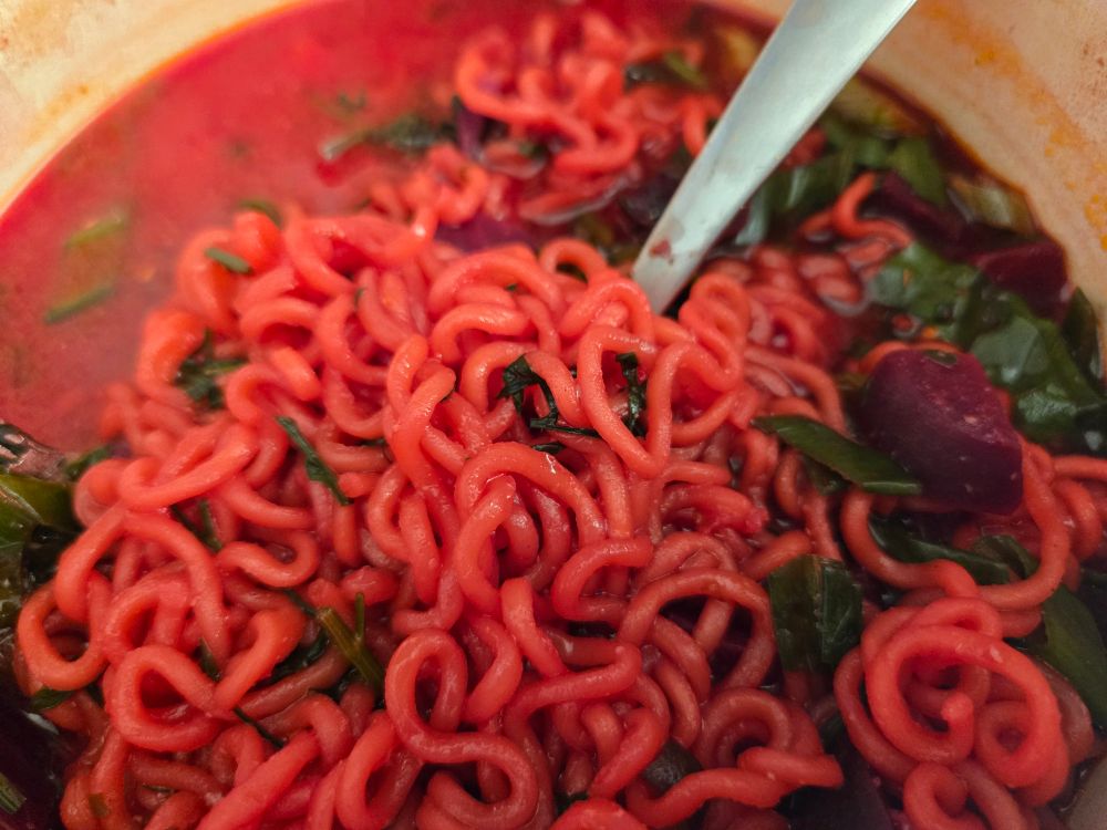 Blood red ramen (its from beets)