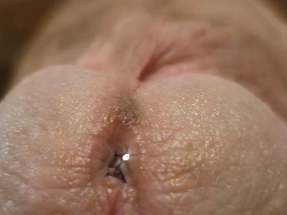 A closeup of a bead of pre leaking out of me