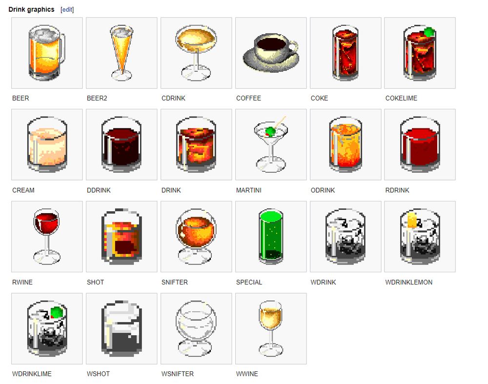 A grid of 22 different drink graphics.
