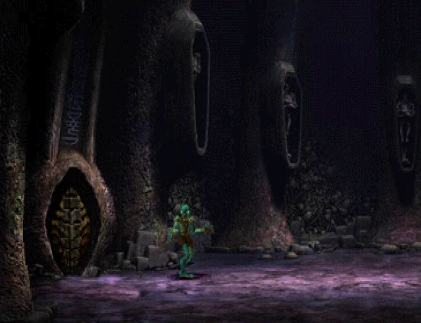 Inside a burial crypt. Abe is shrugging indifferently.