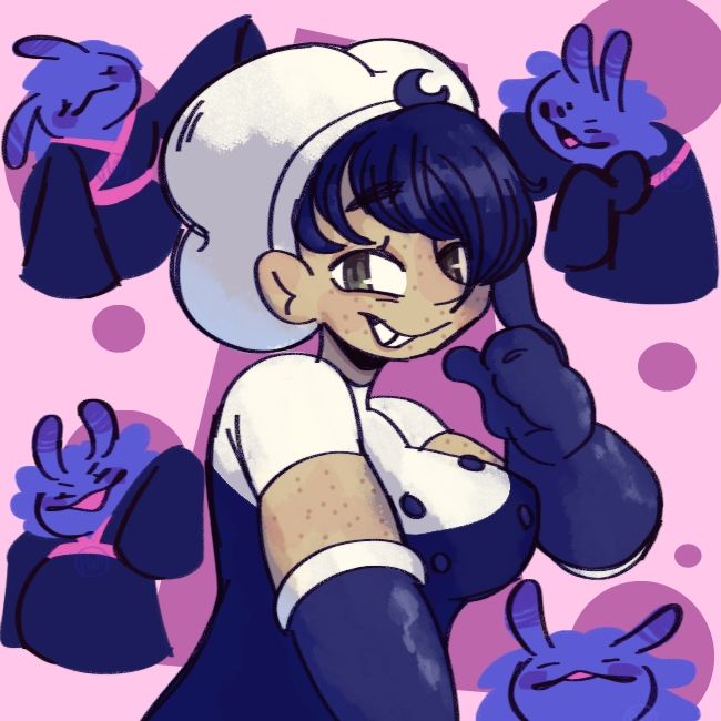 Uranos looking at the viewer with little Nitro's surrounding her