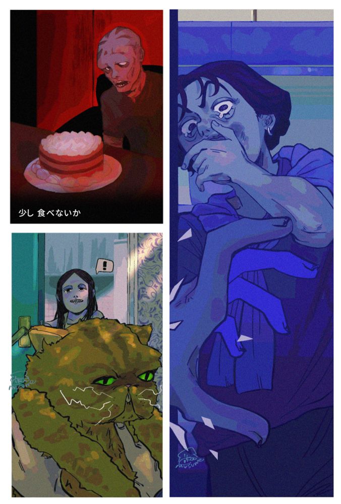 No, I'm not a human
口縫い Wireface
消防士 Firefighter
隣人の娘 Little Girl
猫 Cat