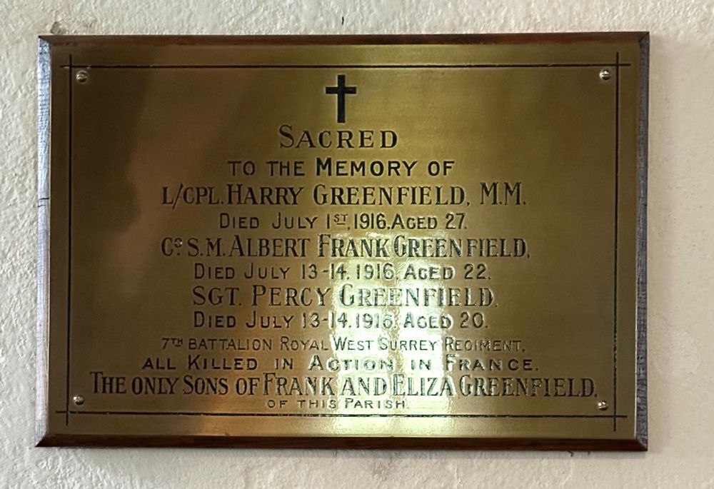 Memorial plaque commemorating three brothers killed in 1916.