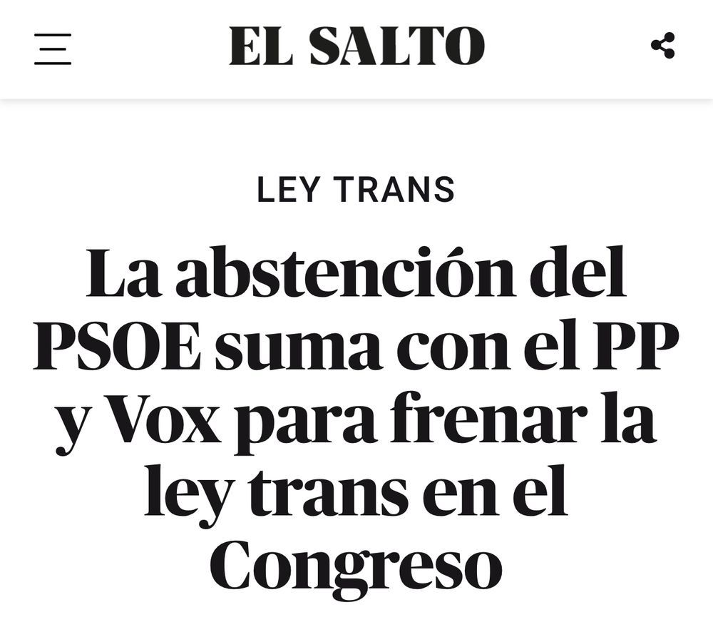 Titular de El Salt Diario: La abstención del PSOE suma con el PP y Vox para frenar la ley trans en el Congreso