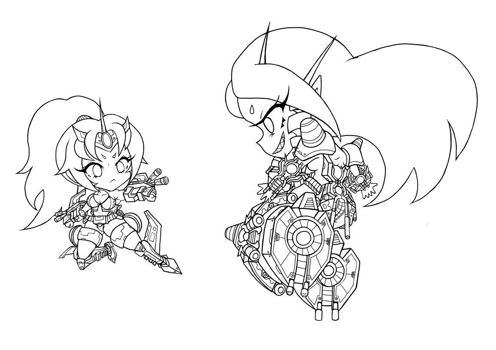 試作イラストの線画 ビッグコアの方はポーズ的にデザインが分かりづらくなってしまったけど、俺的にはカッコいいアングルになったと思う お気付きの人もいるだろうけど、モールド等は作ったガンプラの記憶をベースに描いている このビッグコアは俺の過去一の出来