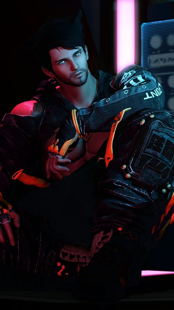 an image of my oc diego in two-tone lighting, set in a futuristic backdrop