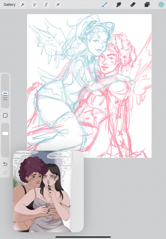 Two goth ladies dressed up as fairies! It’s a sketch wip