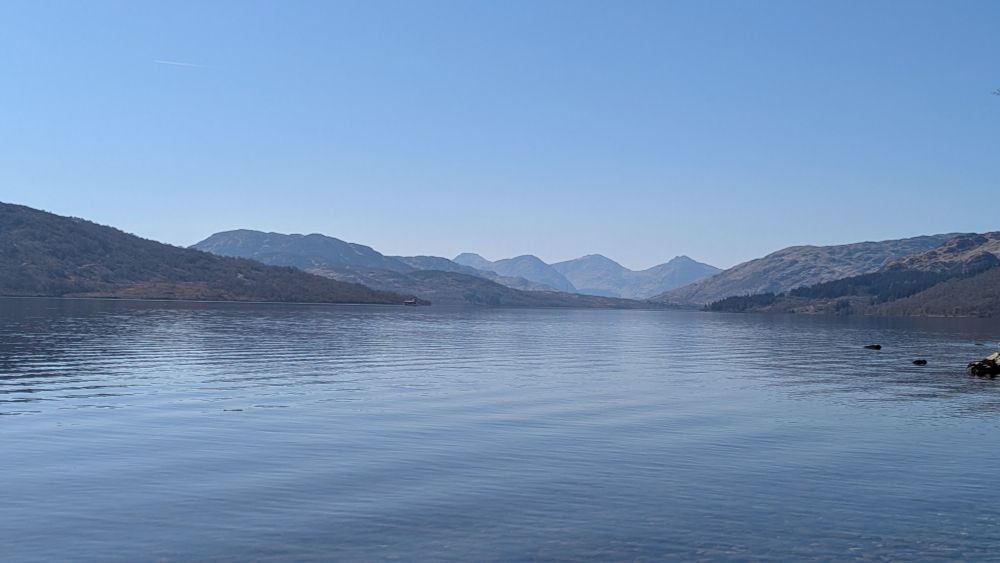 A view of Loch Katrine in the Trossachs, Scotland on a beautiful spring day. Loch Katrine is the main source of Glasgow's fresh water. Photograph by Colin Mearns.