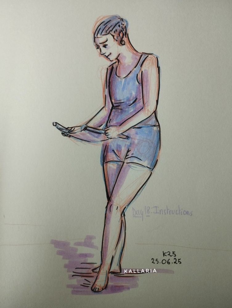 Croquis rapide représentant une personne regardant une sorte de parchemin. On peut supposer qu'iel regarde une carte de façon circonspecte.