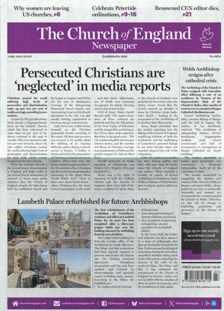 Front page of a recent edition of the Church of England Newspaper 