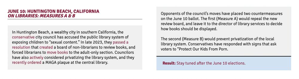 June 10: Huntington Beach, California
On libraries: measures A & B