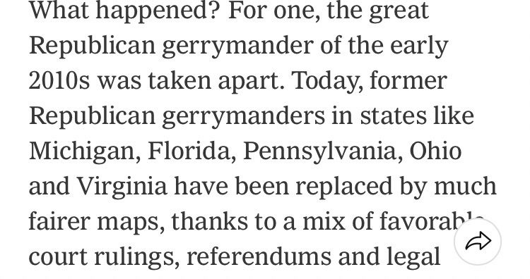 Today, former Republican gerrymanders in states like Michigan, Florida, Pennsylvania, Ohio and Virginia have been replaced by much fairer maps, thanks to a mix of favorable court rulings, referendums and legal changes.