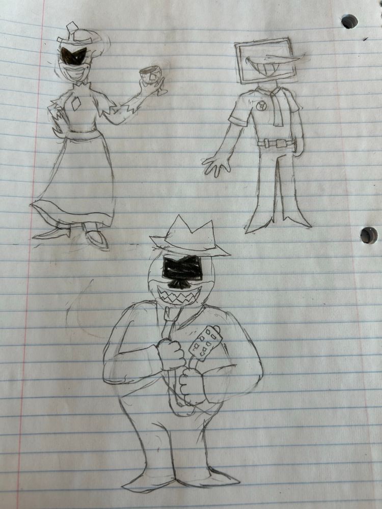 Commandress top left, Admennastrator top right, King Pin bottom middle