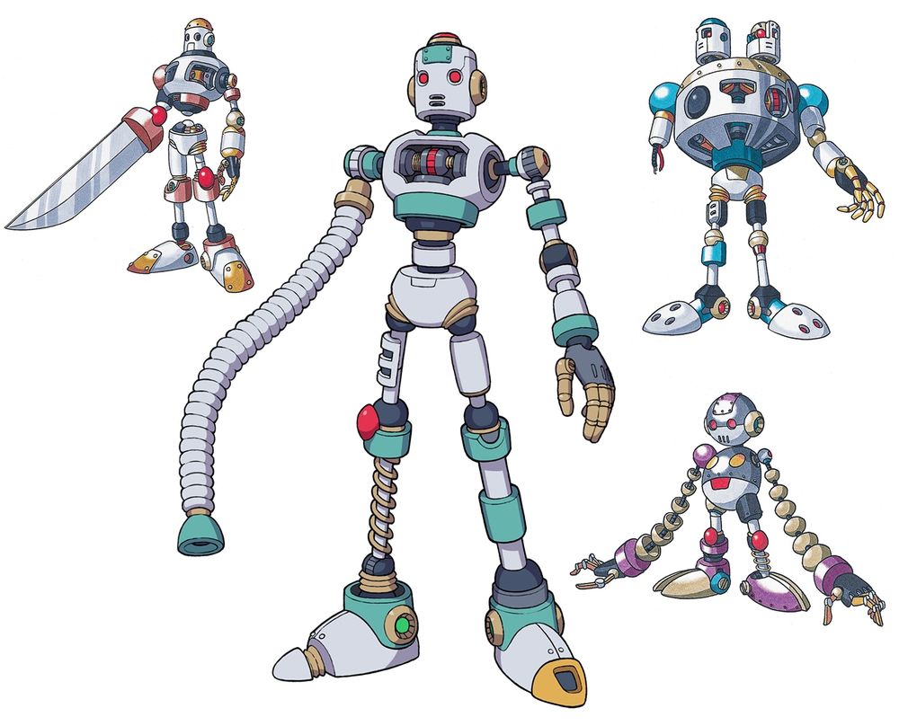 new robot design template (center) surrounded by the 3 old robot design templates