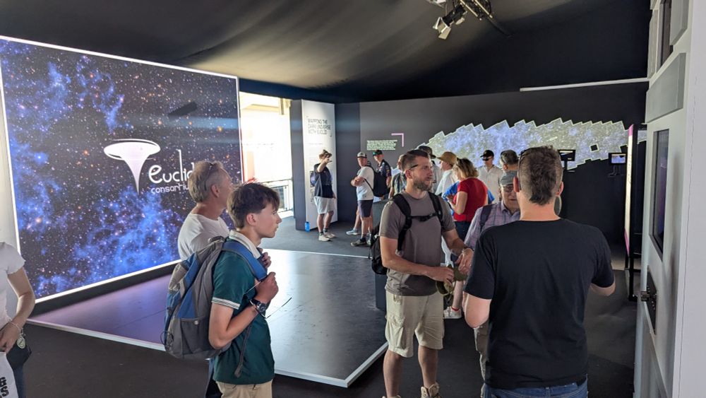 The exhibit from above. You can see the Euclid lensing simulator on the left, and Steve giving an overview on the right
