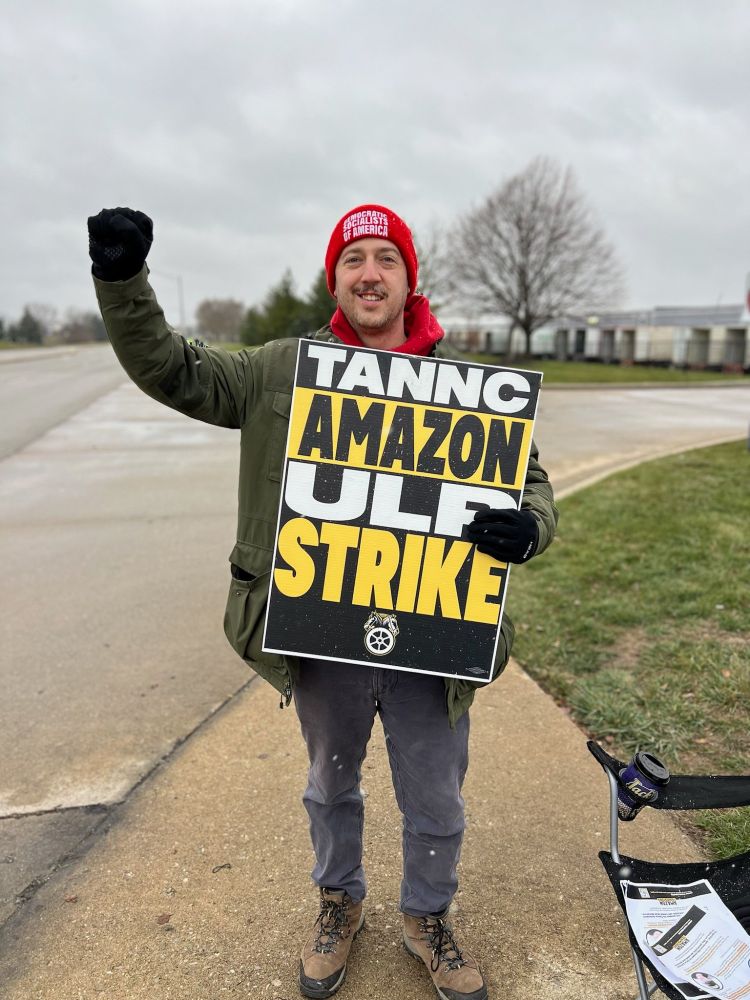 DSA members came to support the Teamsters of Local 135 in picketing Amazon Fulfillment Facilities in solidarity with the nationwide Amazon strikes. Yes, I am wearing three layers, how did you guess?