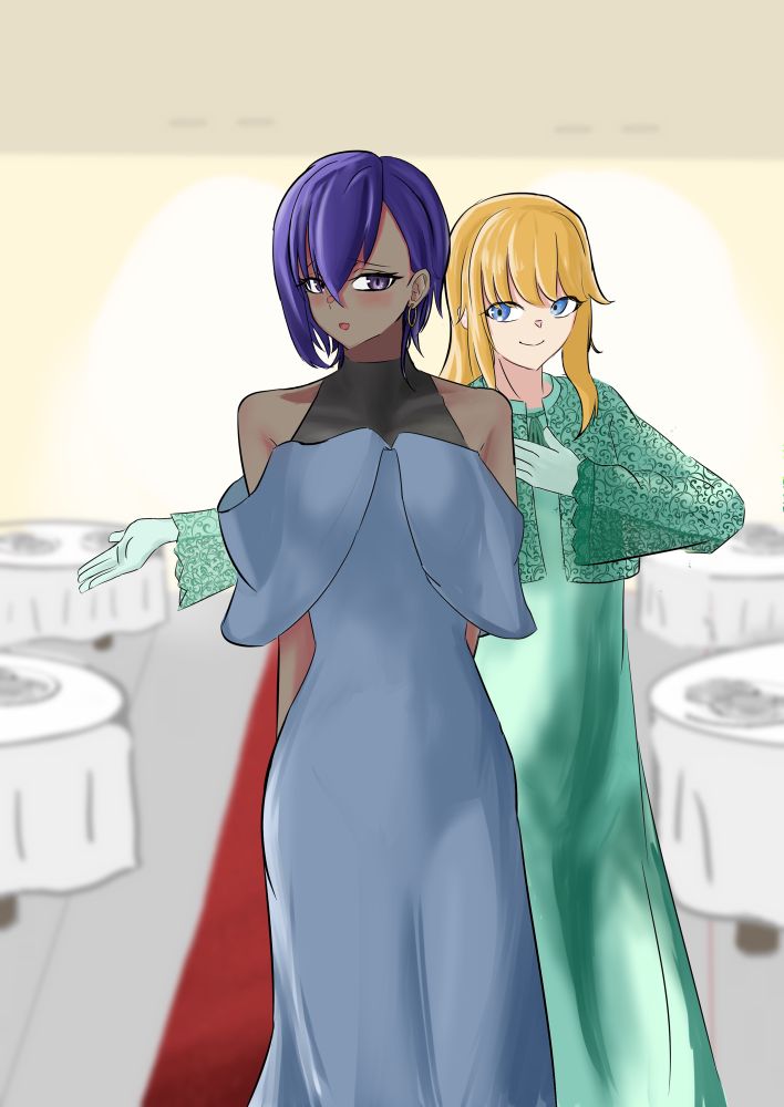 静謐のハサンがデオンにドレスアップしてもらい、マスターにその姿をお披露目してます。かわいいですね。