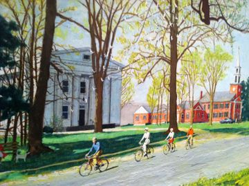 A detail of a painting Norman Rockwell did of he and friends on a ride around town.