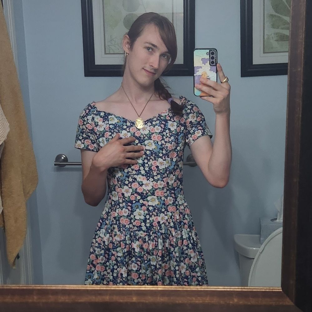 Selfie in the mirror wearing a floral dress! ♡~