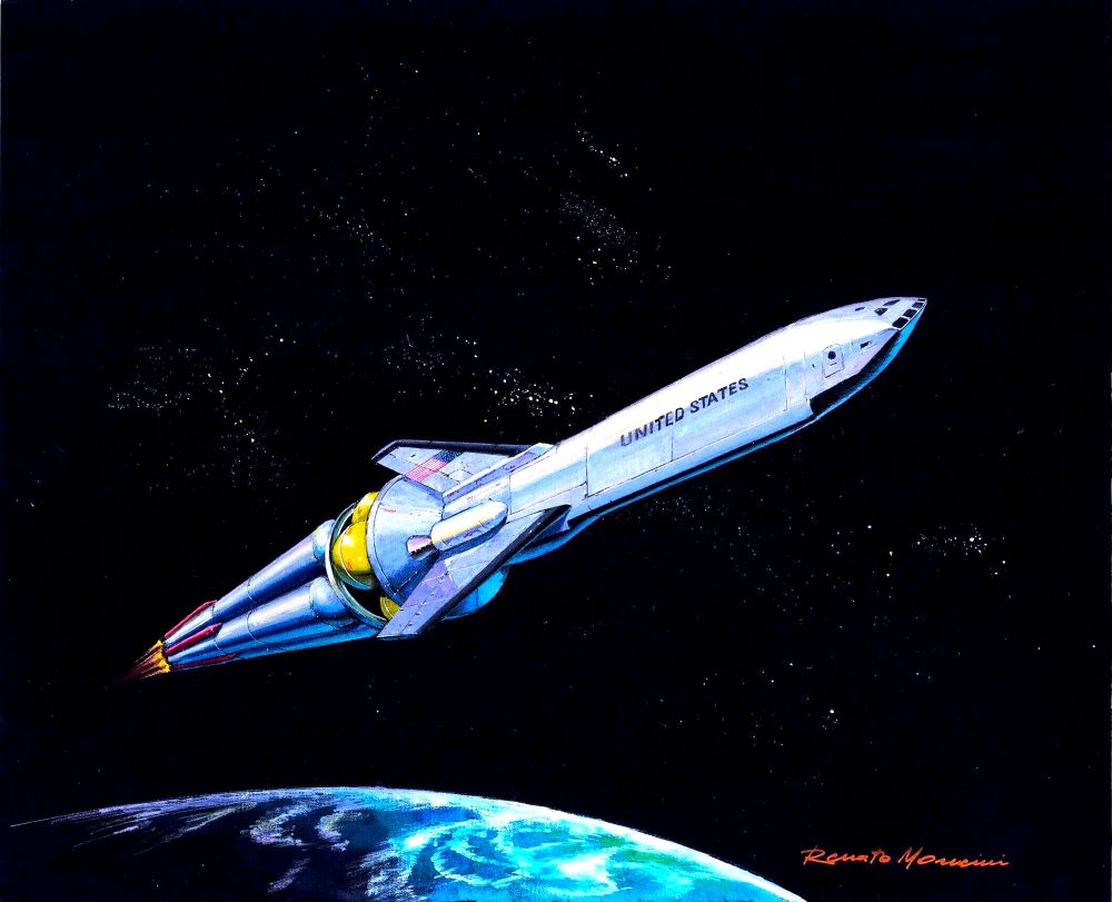 A shuttle departing Earth by Renato Moncini.
