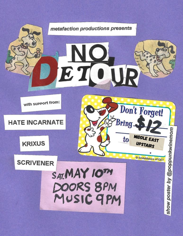Hate Incarnate playing with Krixus and Scrivener supporting No Detour the headliner at Middle East Upstairs.