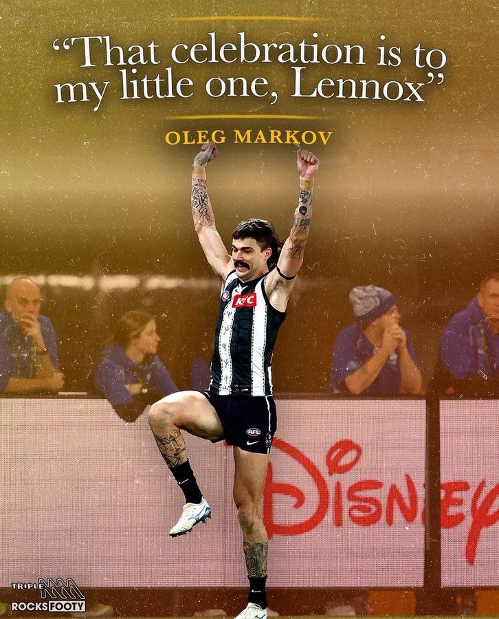 Oleg Markov of Collingwood Football Club explains his post goal celebration was in honour of his son, Lennie