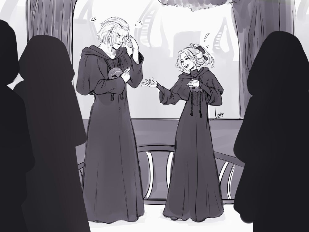 Same composition as the first image, but it's Hades and Azem interacting with each other in the same manner as Emet-Selch and the Warrior of Light