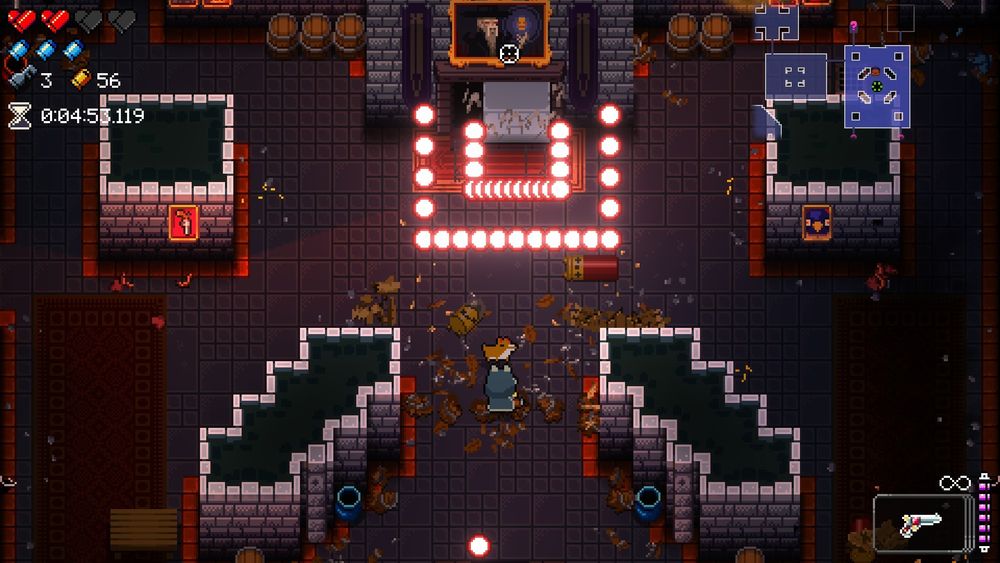 Enter the Gungeon screenshot; Wall Mimic doing a slamming attack from within a furnace